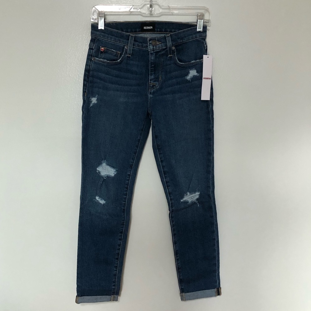 Hudson Natalie Mid Rise Slim Boyfriend Crop Jeans Distressed New 24